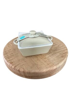 Martha Stewart Mini Stoneware Casserole w/ Lid Beige 4” Square NEW